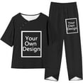 thumbnail image 4 of Women Short Sleeve Decorate Button Solid T Shirt Top Blouse And Long Pants Trousers 2 Piece Set Outfit Women Holiday Outfits Snow Pants Womens Overall Dresses for Women Elegant plus Size Juniors Suits, 4 of 6