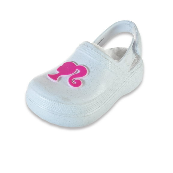 Barbie Girls' Faux-Fur Lined Sparkle Clogs Color: white Size: 18 - 24 months