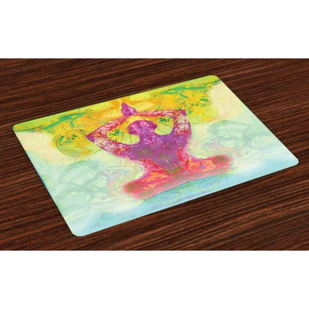 Mystic Placemats Set of 4 Men in Meditation Yoga Lotus Position Hands over the Body Inner Peace Motley Image, Washable Fabric Place Mats for Dining Room Kitchen Table Decor,Multicolor, by (Best Yoga Positions For Men)