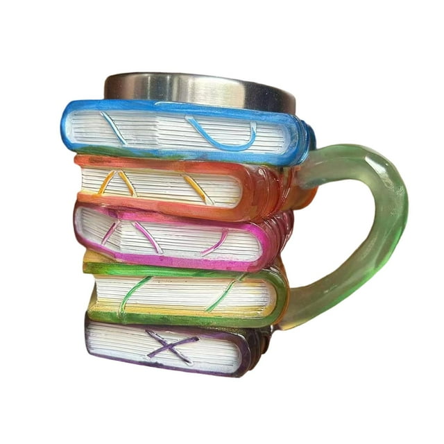 Taza de café con forma de libro apilado, adorno de escritorio, boca ancha, multifuncional para escritorio Estilo A