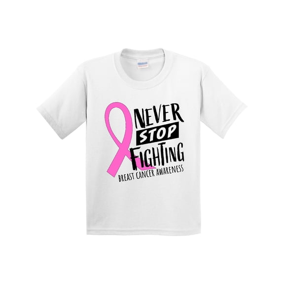 Inktastic Never Stop Fighting Breast Cancer Awareness Youth T-Shirt