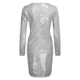 thumbnail image 4 of WTXUE Robe à Manches Longues, Robe Femme Paillettes Col en V Manches Longues Robe Ajustée Élégante Robe de Soirée pour Dames, Robe à Paillettes pour Femmes, Robe Argent, Argent TG, 4 of 7