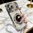 thumbnail image 2 of Sparkling Diamond Women's Phone Case with Mirror & Stand for iPhone 15/16/17 Pro Max,Luxury Glitter Rhinestone Protective Case with Magnetic Stand Lanyard (for iPhone 17Promax), 2 of 6