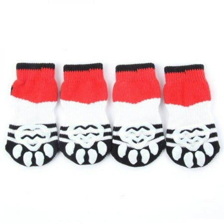 

Pretty Comy 4Pcs Puppy Dogs unisex Pet Knits Socks Halloween Anti Slip Skid Bottom socks for dogs pet socks Red XL