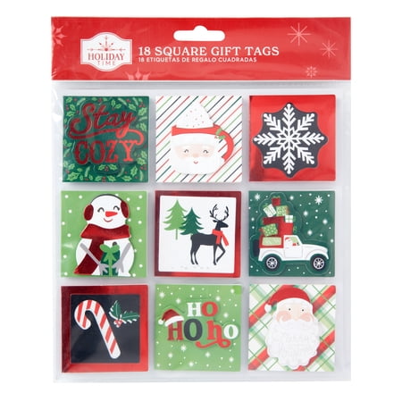 Square Gift Tags, Multicolor, 18 Count, by Holiday Time