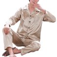 thumbnail image 2 of zeranth 1 Set Men Sleepwear Solid Color Long Sleeved Single Breasted Home Wear Ice Silk Loose Plus Size Pajamas Set for Home, 2 of 7
