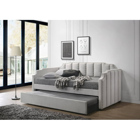 Acme Peridot Daybed & Trundle (Twin Size) in Dove Gray Velvet