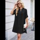 thumbnail image 5 of Vestido Camisero de Verano para Mujer, Informal, de Corta, con Botones y Cuello en V, Talla Grande Negro M, 5 of 6