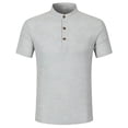 thumbnail image 5 of successthop Collarless Shirts for Men Short Sleeve T Shirt with Button Mock Neck Pullover Tops Big and Tall Clothes Gray, 5 of 9