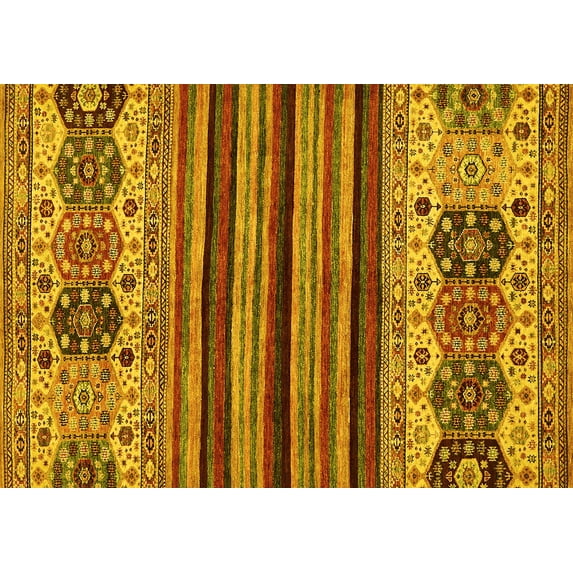 Ahgly Company Machine Washable Indoor Rectangle Abstract Yellow Modern Area Rugs, 3' x 5'