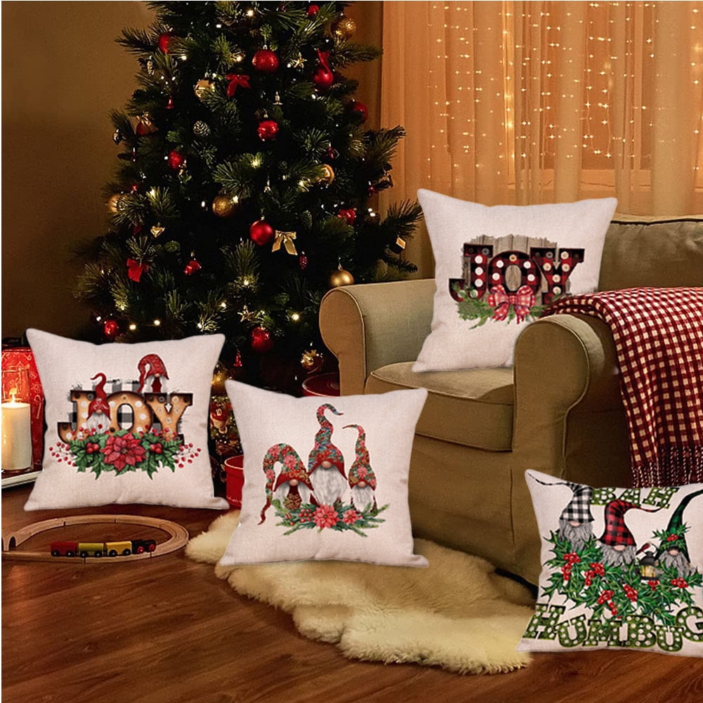 Festive Christmas Pillow Covers With Gnome, Bird, And Floral Print - Soft  Linen Blend Square Cushion Cover For Home Decor And Sofa Bed - Temu