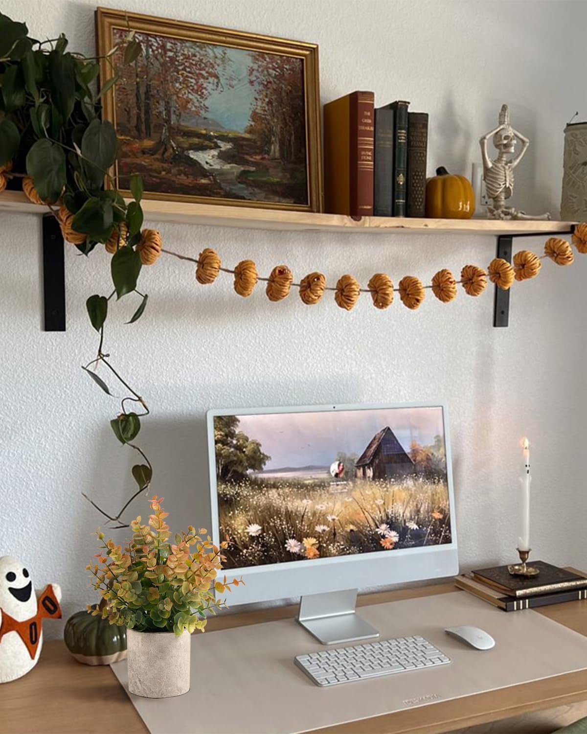 2 Pack Black Fake Eucalyptus Small Fake Plants Potted Artificial Plants for Halloween Decorations Shelf Desk Home Farmhouse Room Coffee Table Decor Black Bathroom Decor (Black)