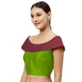 thumbnail image 2 of eloria Women's Art Silk Boat Neck Sleevless Partywear Filler Blouse Top, Color : Parrot Green & Red, 2 of 6