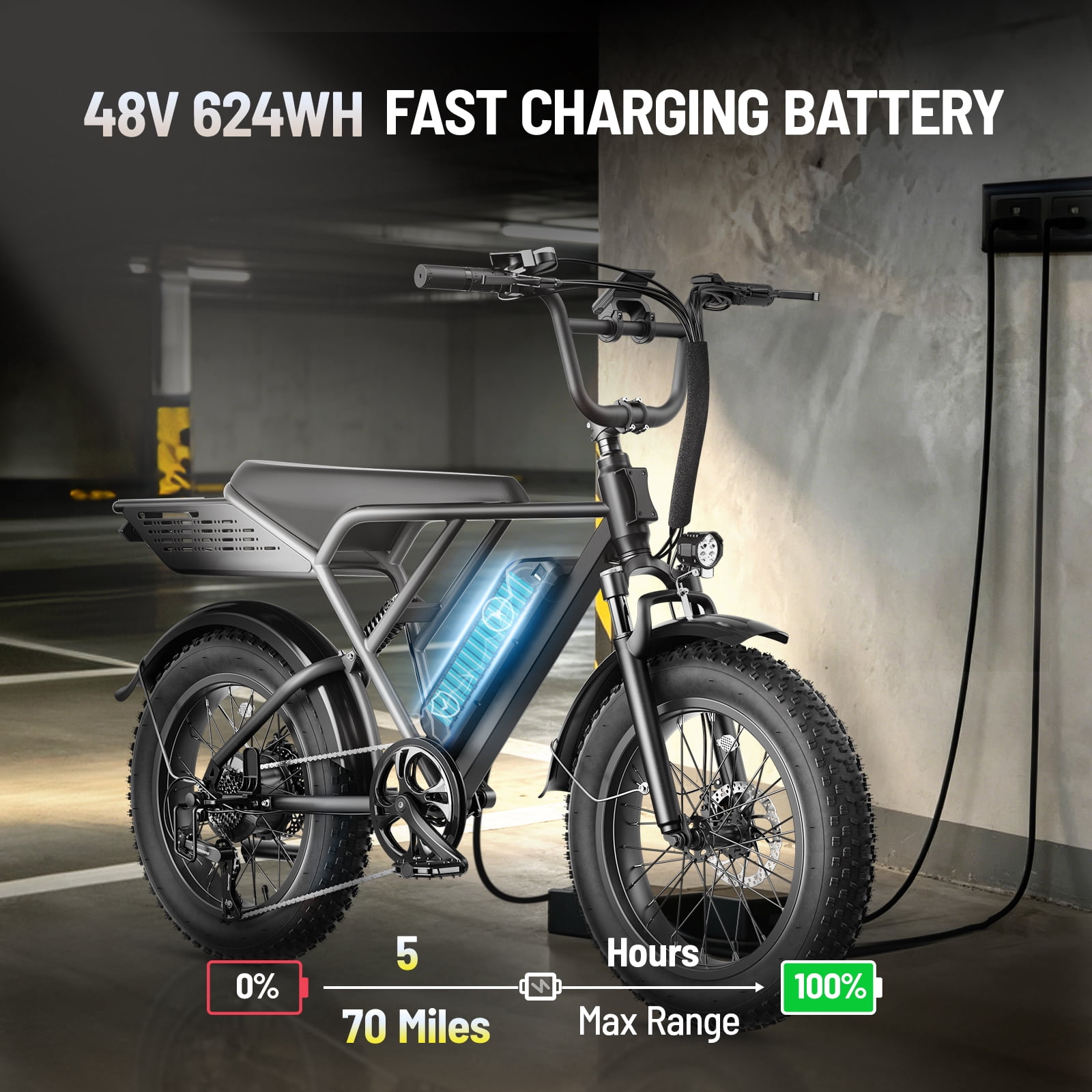 YareYi Electric Bike for Adults, 2000W Peak E-Mountain Bicycle, 20"x4" Fat Tire 30mph Ebike, 48V 624Wh Removable Battery 70Miles Range, 7 Speed and Full Suspension UL2849