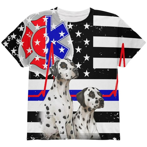 Firefighter EMT Dalmatian Live Forever Thin Red Line Flag All Over Youth T Shirt Multi YLG