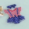 thumbnail image 3 of Baby Two Piece Set Infant Fly Sleeve  Neck Stripe Star Pattern Romper Elastic Matching Headbands Red Blue 9-12 Months, 3 of 8