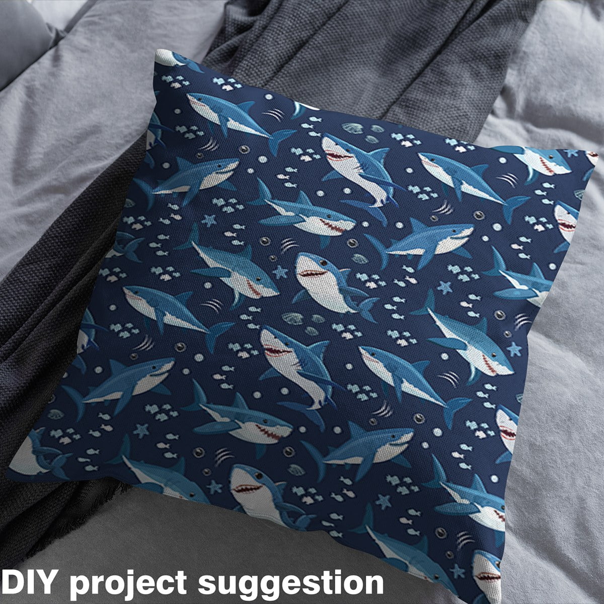 Manfei Sea Shark Fabric by the Yard (2 Yards) for Boys Girls, Marine Wildlife Animal Decorative Fabric by the Yard, Ocean Fish DIY Fabric