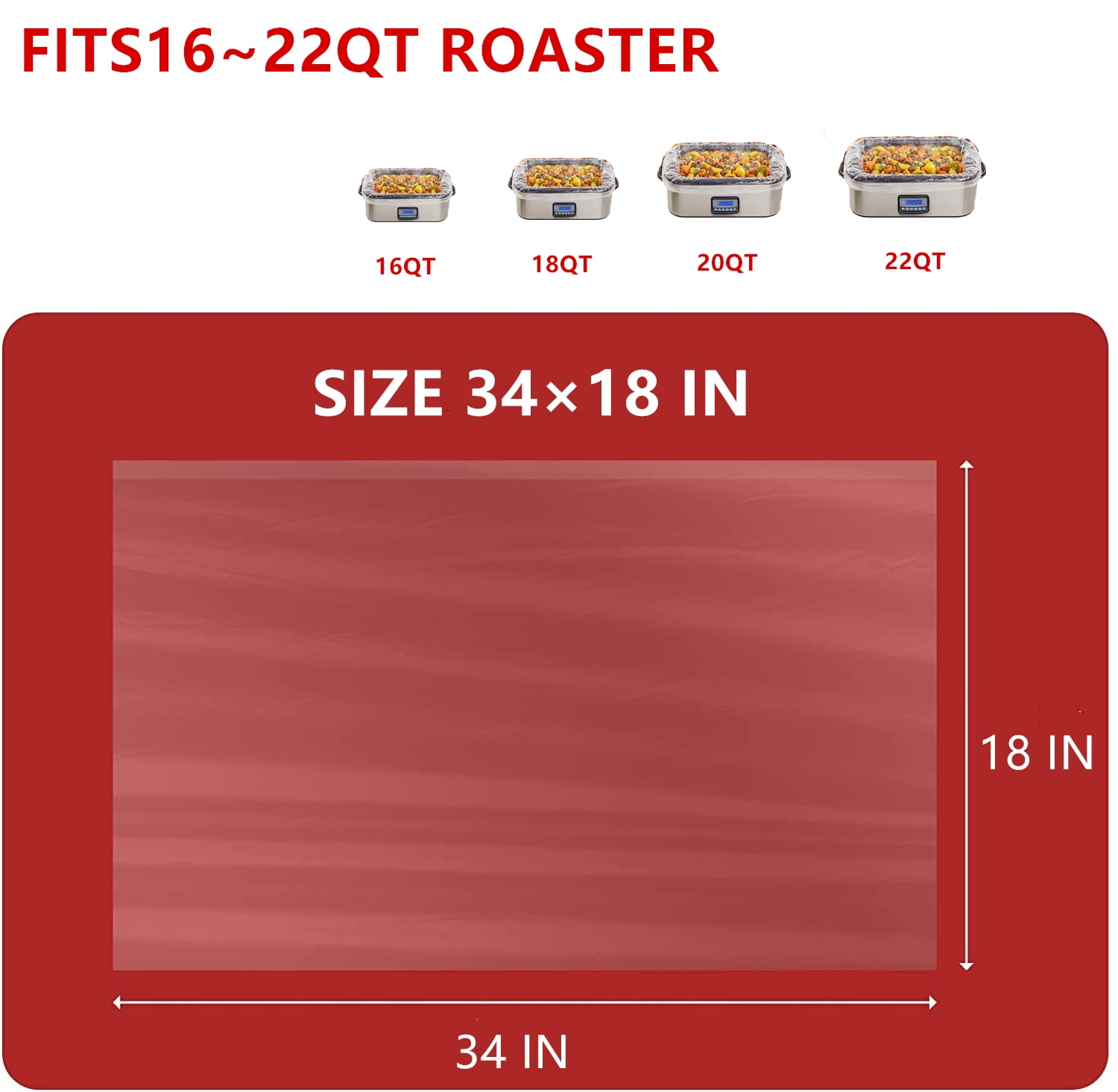 20 Pack Electric Roaster Liners,18" × 34"  Disposable Roaster Liners Fit 16, 18, 22 Quart Roasters Cooking Bags for Instant Cleanup