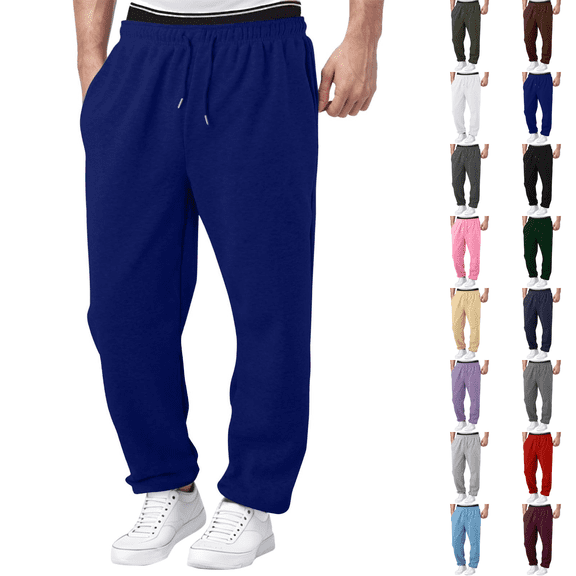 Baggy Sweatpants Mens Casual Straight Wide Leg Sweat Pants Drawstring Athletic Workout Gym Jogger with Pockets Blue M