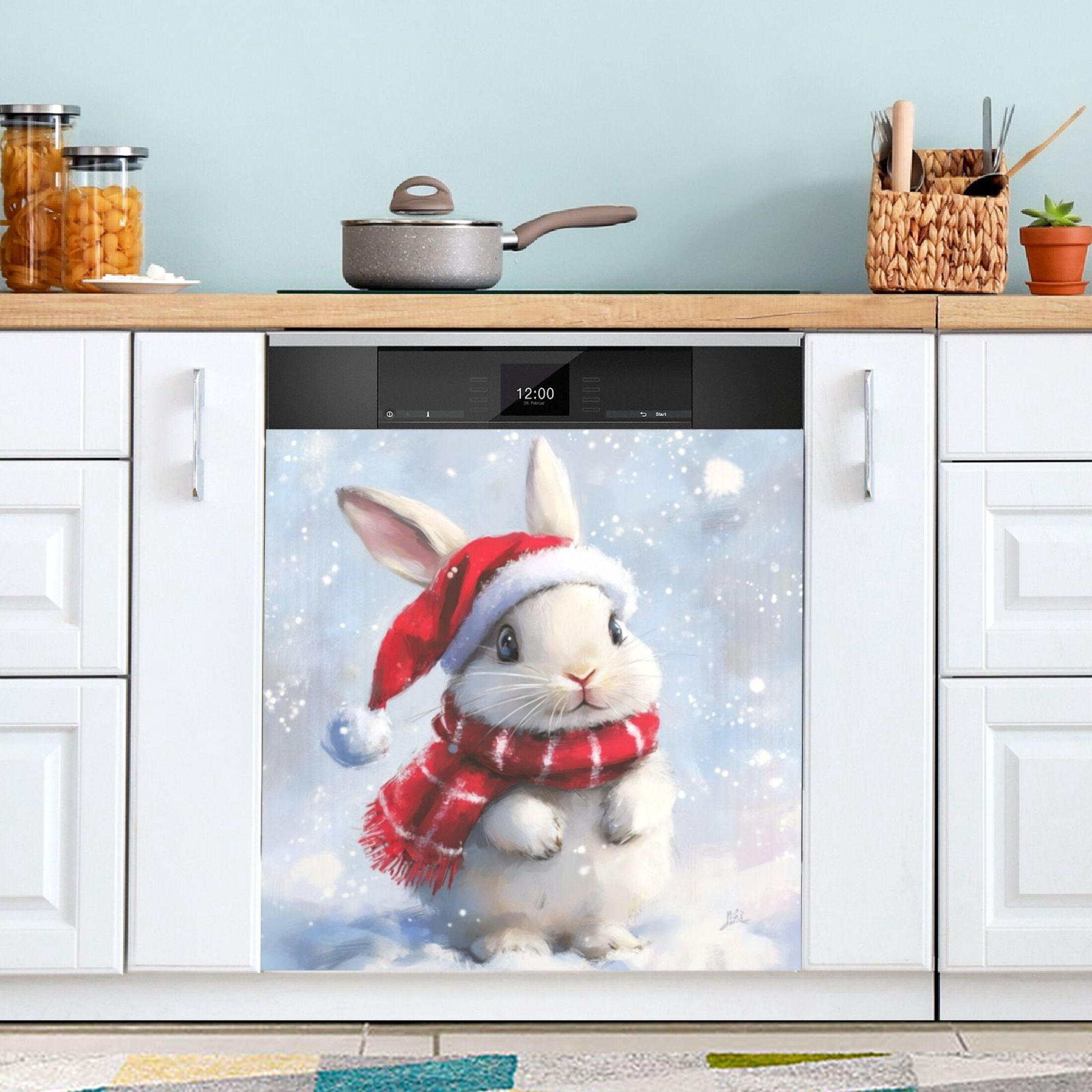 Dishwasher Magnetic Sticker 23x26 Inch Refrigerator Magnetic Sticker Washing Machine Magnetic Sticker Kitchen Panel Magnetic Sticker Home Decor Cute White Christmas Bunny