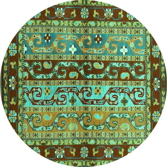 Ahgly Company Machine Washable Indoor Round Abstract Turquoise Blue Contemporary Area Rugs, 6' Round