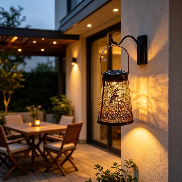 Garden Ironwork Hollow Solar Hanging Lamp Outdoor Waterproof Projection Lamp Garden Lamp
