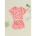 thumbnail image 3 of Musuos Toddler Girls Summer Outfit 6M- 4T Floral Print Short Sleeve T-Shirt and Elastic Shorts Set Cute Summer 2 Piece Clothes, 3 of 9