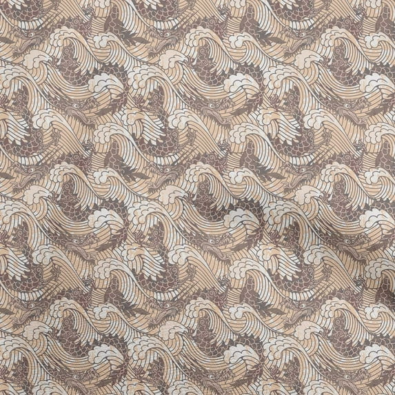 oneOone Rayon Light Brown Fabric Asian Japanese Wave Quilting Supplies Print Sewing Fabric By The Yard 56 Inch Wide