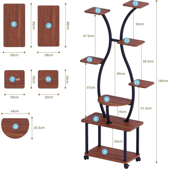 Plant Stand Indoor with Grow Lights-65" Indoor Plant Shelf,8 Tiered Corner Plant Stands for Indoor Plants,Metal Tall Plant Flower Display Shelves for Bedroom Living Room Balcony , (Vase-shape)
