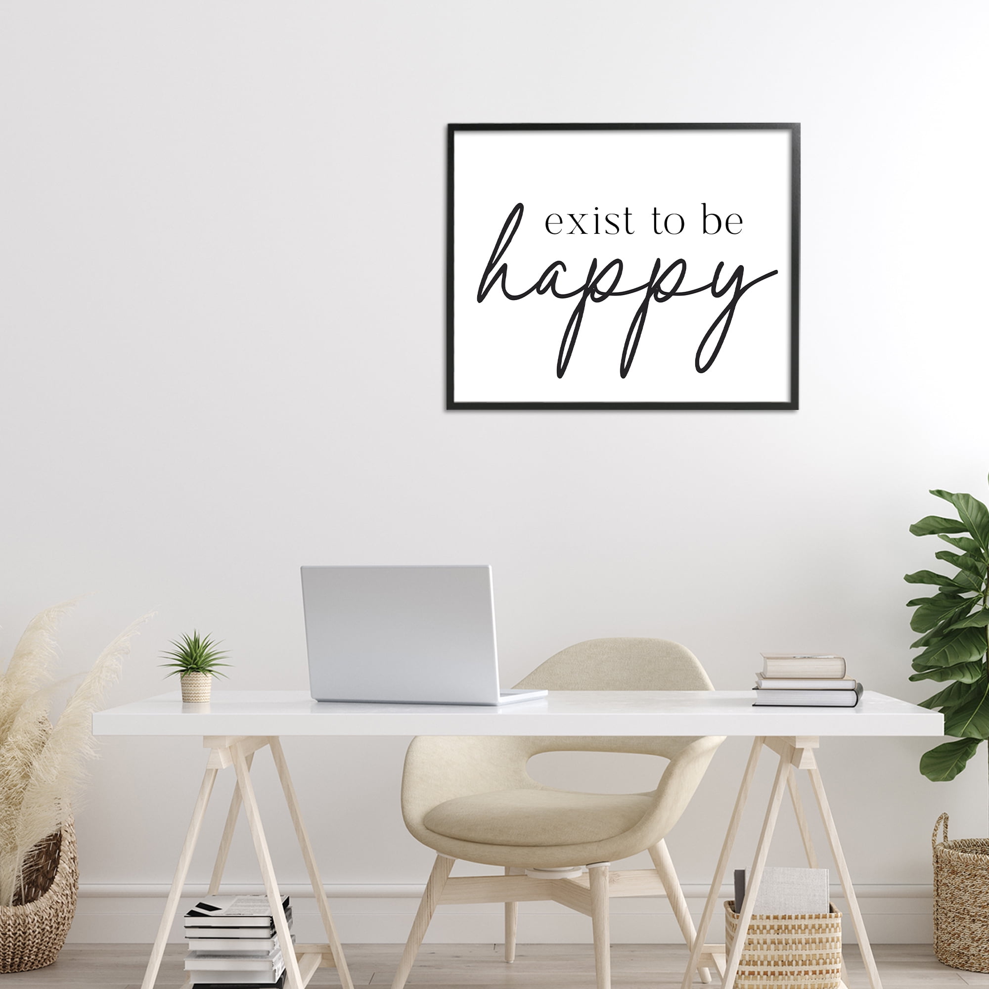 Exist To Be Happy Black Framed Giclee Art, design by Lettered and Lined