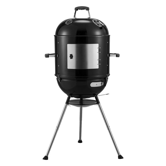 Megamaster Vertical 18 Inch Charcoal BBQ Smoker, 4-in-1 Portable Outdoor Grill with Adjustable Air Vent, 600 SQ. In Cooking Area, Built-in Temperature Gauge, BBQ Grill for Camping, Picnics - 810-3601