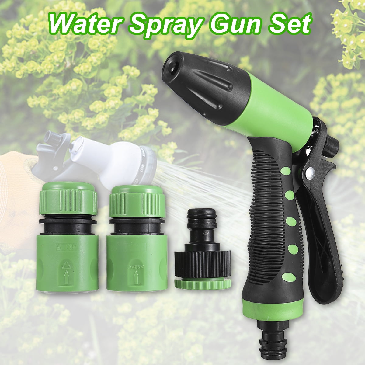Garden Hose Pipe Fittings Nozzle Connector Water Spray Gun Set 2 Mode