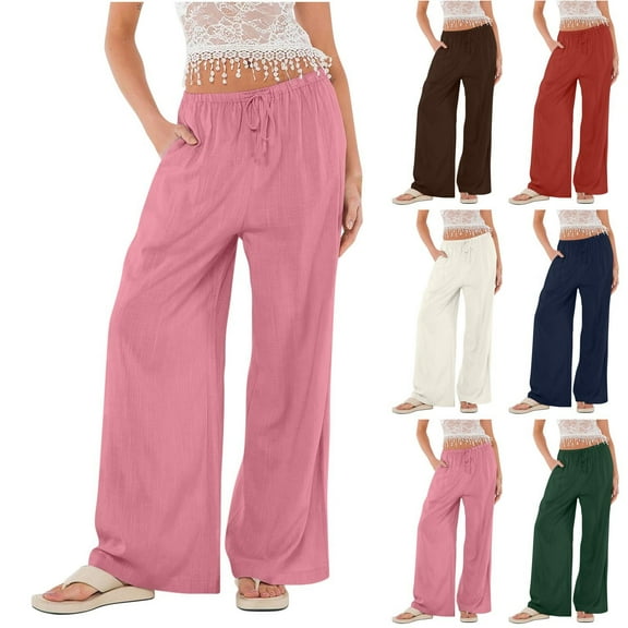 Utoimkio Women's Wide Leg Linen Lounge Pants High Waisted Drawstring Casual Loose Harem Pants for Women with Pockets