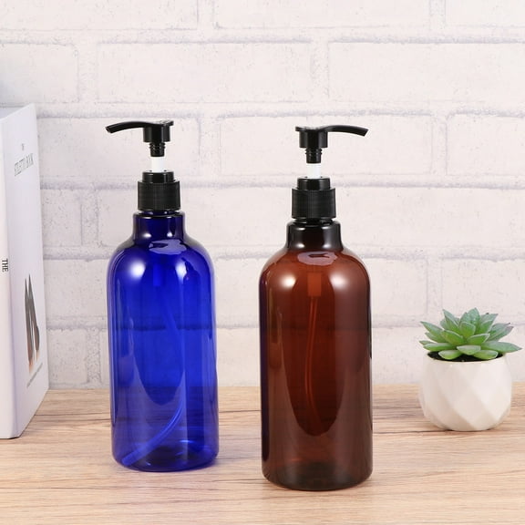 UPOUART 2Pcs Blue Black Square Shampoo Bottle Refillable Pump Dispenser 500Ml For Travel Use