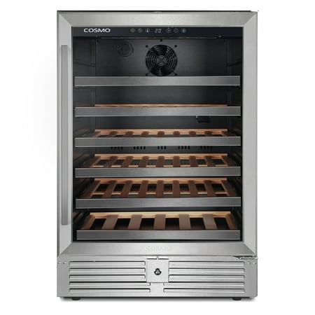 Cosmo Lumin Collection 24 in. 52-Bottle Single Zone Compressor Wine Cooler  LED Lighting  Stainless Steel