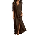 thumbnail image 3 of Gytharion Women's Flowy Maxi Dresses Lapel Long Sleeve Front Slit Dresses Loose Elegant Casual Shirt Dresses, 3 of 7