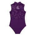 thumbnail image 4 of Oyolan Kids Girls Ballet Dance Gymnastics Leotard Bodysuit Turtle Neck Lace Back Sleeveless Jumpsuit Purple L, 4 of 7