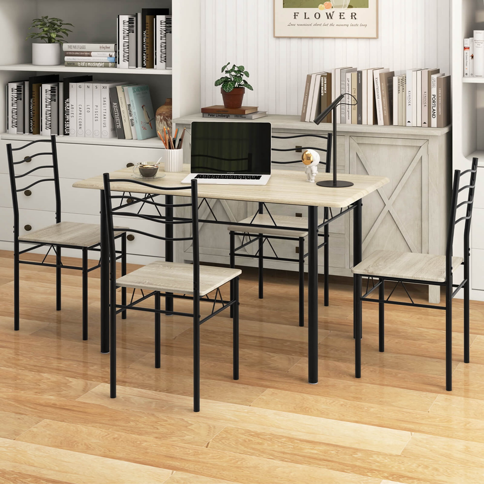 Costway Sturdy 5-Piece Wood Metal Dinette Set - Brown Costway Sturdy 5-Piece Wood Metal Dinette Set - Brown