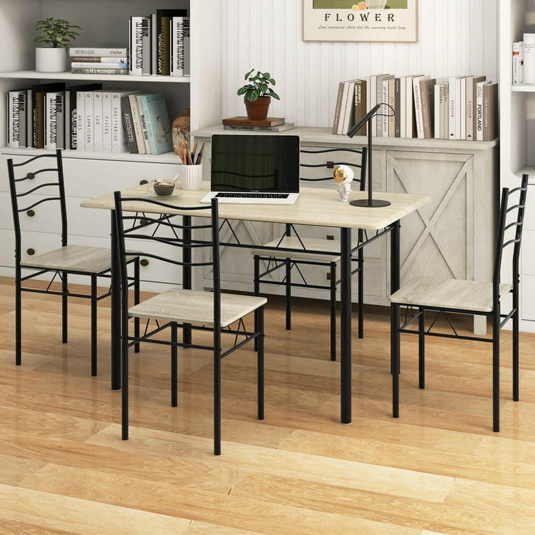 Costway 5 Piece Dining Table Set 29.5 with 4 Chairs Wood Metal Kitchen Breakfast Furniture Natural