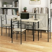 Costway 5 Piece Dining Table Set 29.5 with 4 Chairs Wood Metal Kitchen Breakfast Furniture Natural