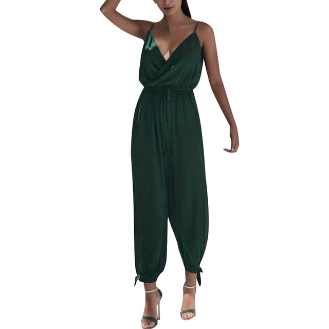 Gibobby Monos de Moda Mono sin mangas de cintura alta de color sólido de moda casual para mujer(Verde, L)