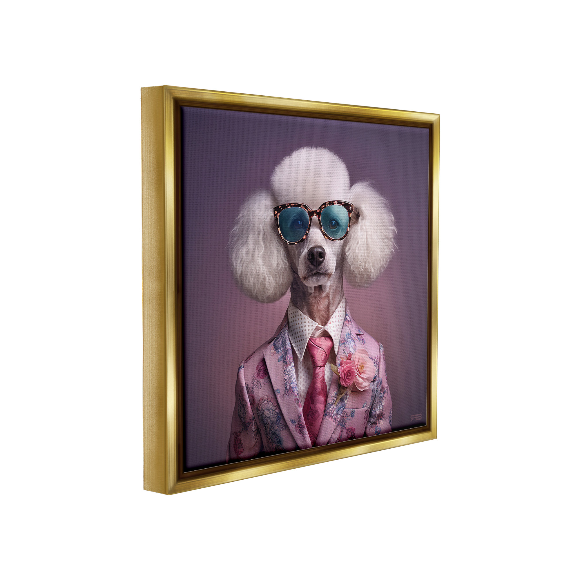 Stupell Industries Poodle in Sleek Suit Animals & Insects Painting Gold Floater Framed Canvas Art Print Wall Art, 25 x 25