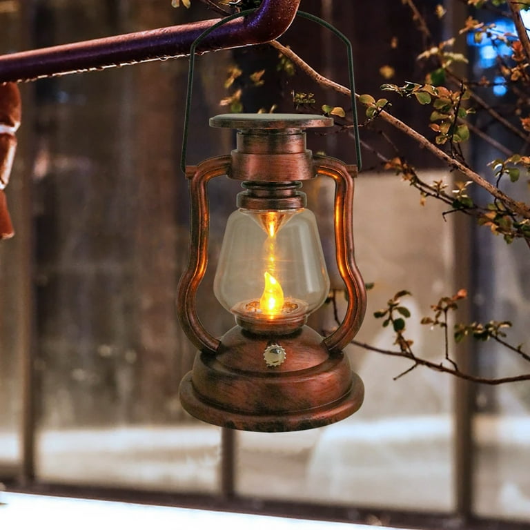 LED Solar Vintage Lantern Solar Lantern Outdoor Hanging Flickering Metal Antique Lantern for Garden Patio Deck Yard Path