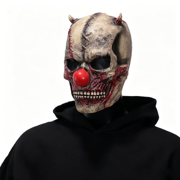 Scary Mask 11 Inch Latex Clown Skull Full Head Halloween Mask for Masquerade Party Ghost House Dress Up, 1 Pack