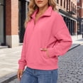 thumbnail image 6 of Jsaierl Quarter Zip Sweatshirts for Women Fall Solid Color V Neck Sweatshirt Lightweight Loose Fit Pullover Cotton Working Out Long Sleeve Tops, 6 of 9