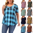 thumbnail image 2 of SCHUHLAND Women's Plus Size Milk Silk Plaid Top - Casual Round Neck Short Sleeve T-Shirt, Soft Breathable Loose Fit Gingham Summer Blouse, XL-8XL, 2 of 9