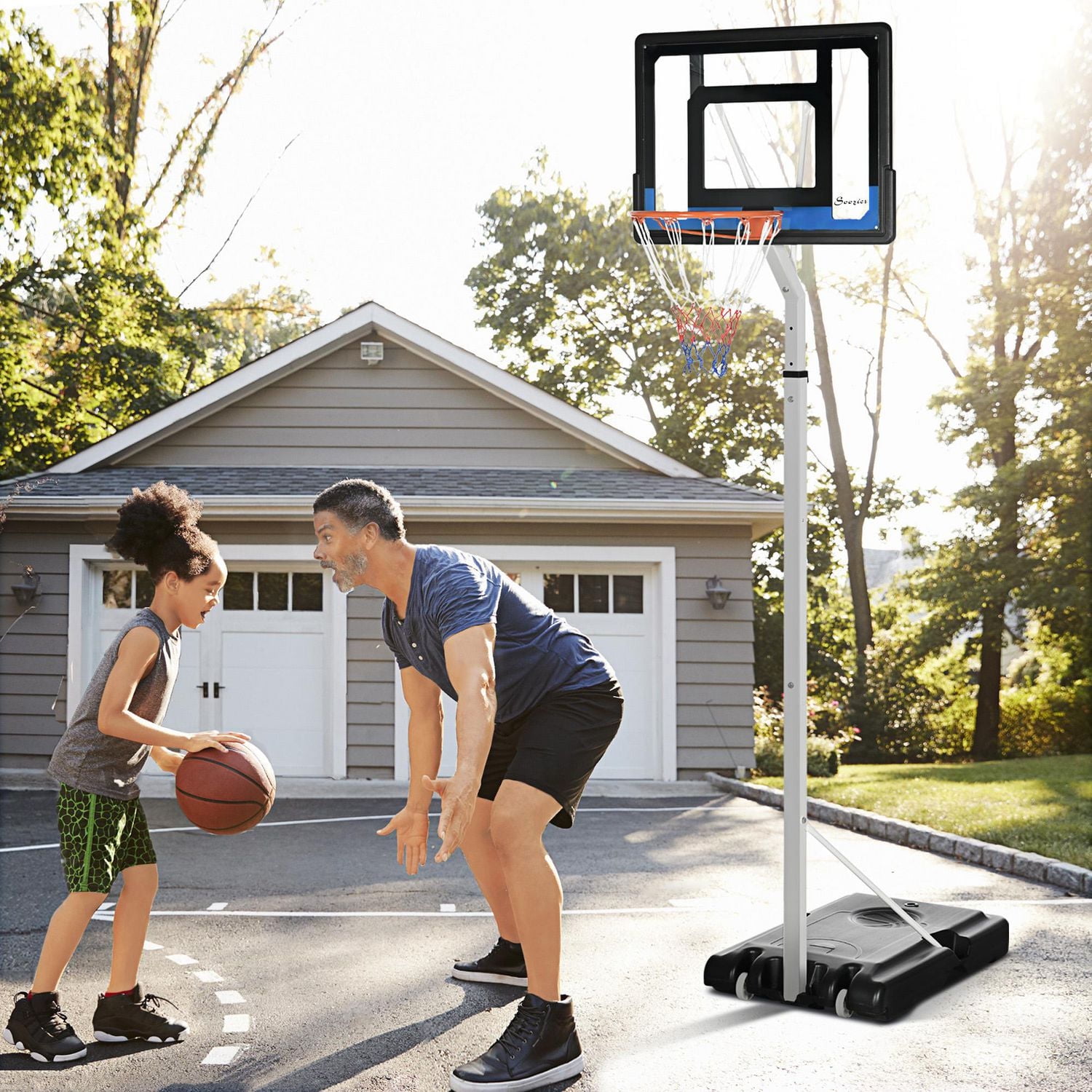 2.1-2.6m Basketball Hoop and Stand with Weighted Base, Portable on Wheels