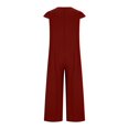 thumbnail image 4 of Jumpsuits for Women Summer Loose Wide Leg Jumpsuits Solid Color Plus Size Short Sleeve Rompers Overalls Red 3XL, 4 of 5