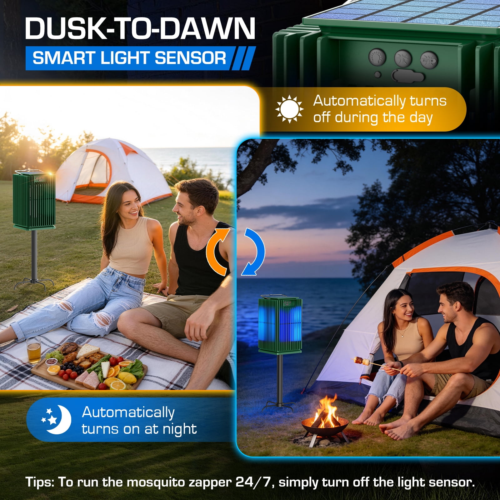 Solar Bug Zapper Outdoor, 4200V Waterproof Electric Mosquito & Fly Killer Lamp, Insect Trap for Patio & Garden, Green
