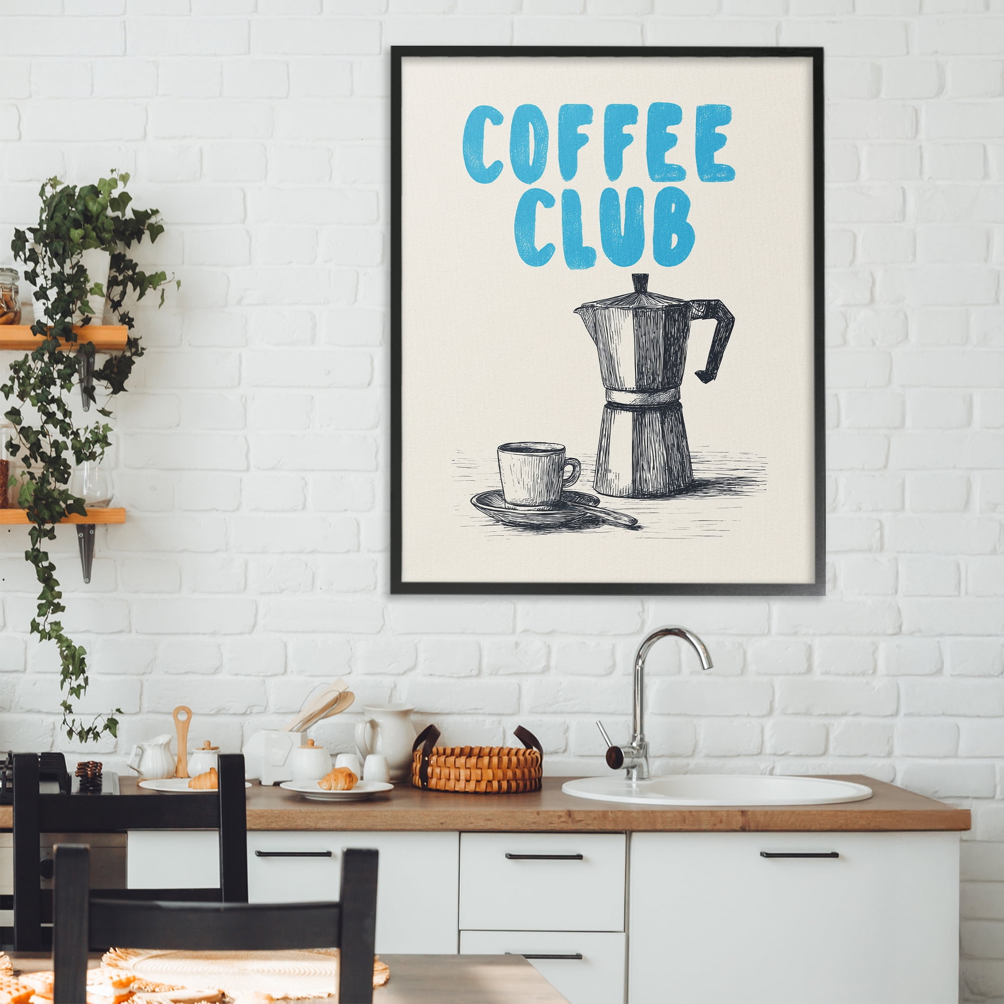 Stupell Industries Coffee Club Retro Drawing Black Framed Giclee Art, design by Andreas Magnusson